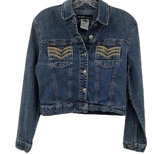 Revolt Women's S  Blue Jean Long  Sleeve Collared Jacket Faux Suede